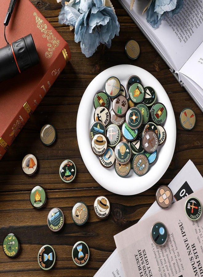 Suncalla 48 Pcs Spring Camping Party Favors 1 Inch Scout Camping Pins Bulk Adventure Hiking Style Pin Outdoor Theme Decor for DIY Costume Backpack Scout Event Adventure Birthday Supplies(Retro Color) - Image 4